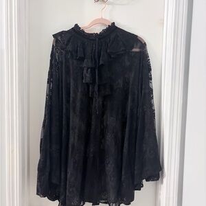 Kill Star Black Lace Ruffle High-Neck Women's Top